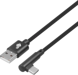 USB към USB-C кабел 1,5 m с прав ъгъл, черен плетен