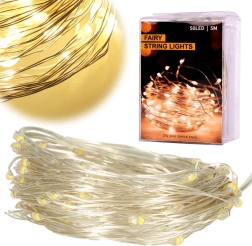 Декоративни LED медни лампички топла бяла – 5 м, 50 LED
