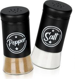Стъклена солница и пиперница, черно изпълнение, 2 бр.