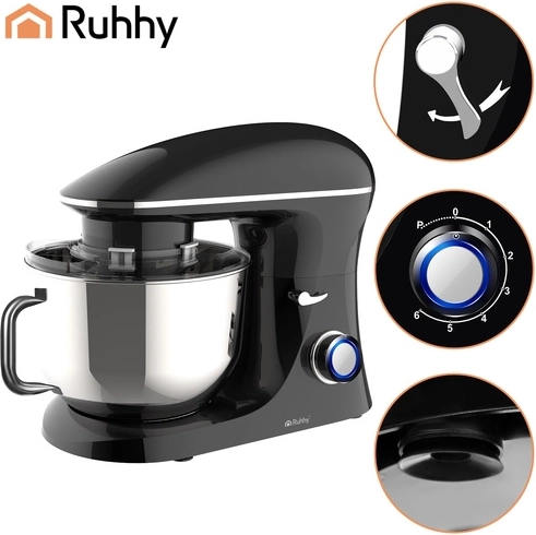 Extra-large 6.2 L stainless steel bowl with splash guard