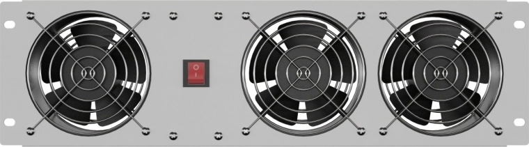 Vertical 19" ventilation panel 3U for rack, three fans, 230 V, gray