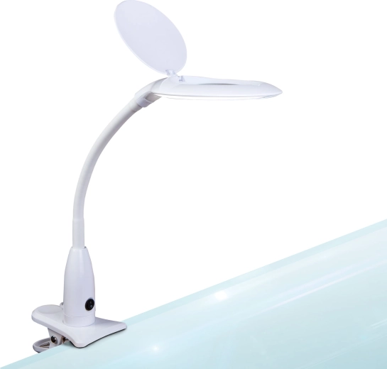 LED Desk Lamp with Magnifying Glass and Clip, White