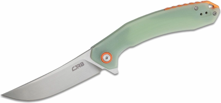 CJRB Gobi джобен сгъваем нож 8,9 см, stonewash, прозрачна зелена G10 (CNC текстура)
