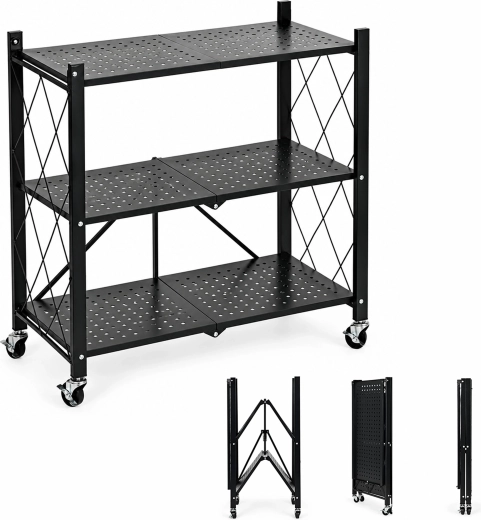 Сгъваем метален стелаж на колелца с 3 рафта ModernHome
