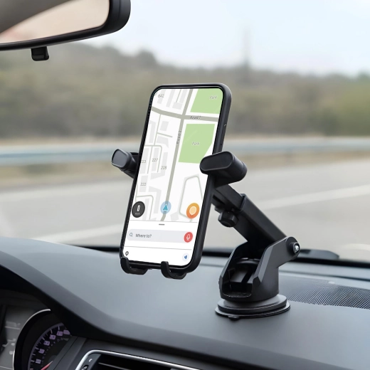 Universal car phone holder with suction cup, black
