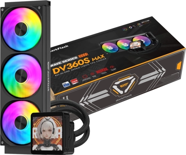 Водно охлаждане за CPU DarkFlash DV360S MAX 360 мм с IPS дисплей, черно
