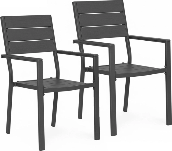 Комплект 2 градински стола от HDPE и стомана, сиви – MultiGarden