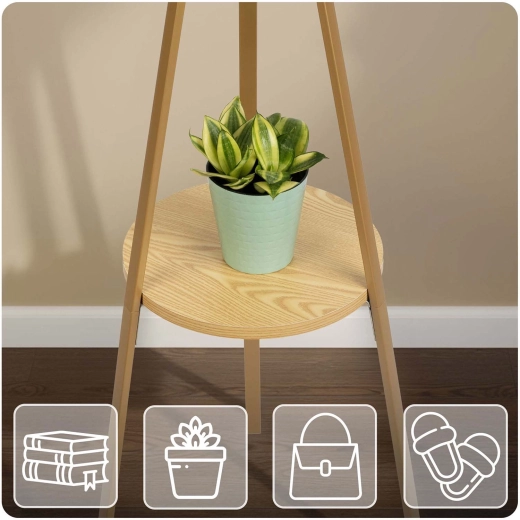 Lower wooden shelf for bags and accessories