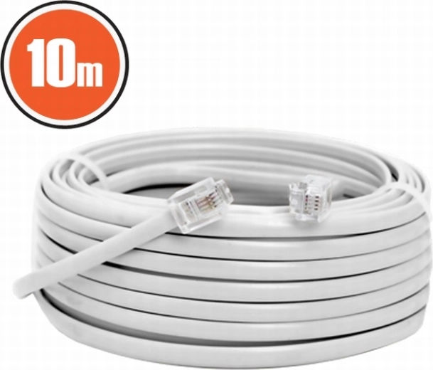 Телефонен кабел 6P4C към 6P4C, 10 м, бял