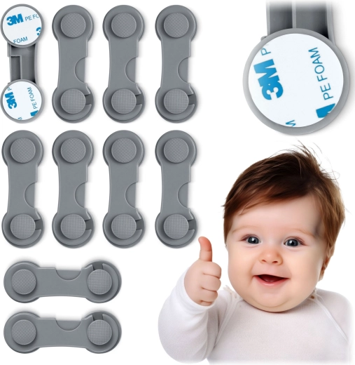 Child safety lock for cabinets RICOKIDS, grey, set of 10 pcs