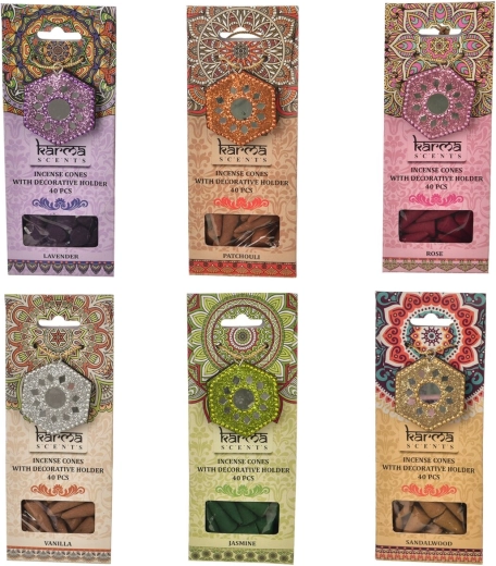 Karma incense cones with holder, 40 pcs