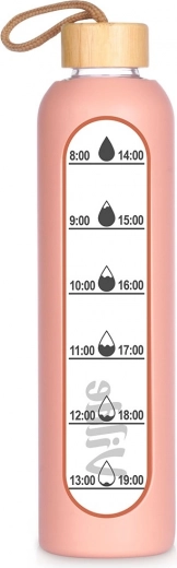 Glass water bottle with silicone sleeve, salmon, 1 l