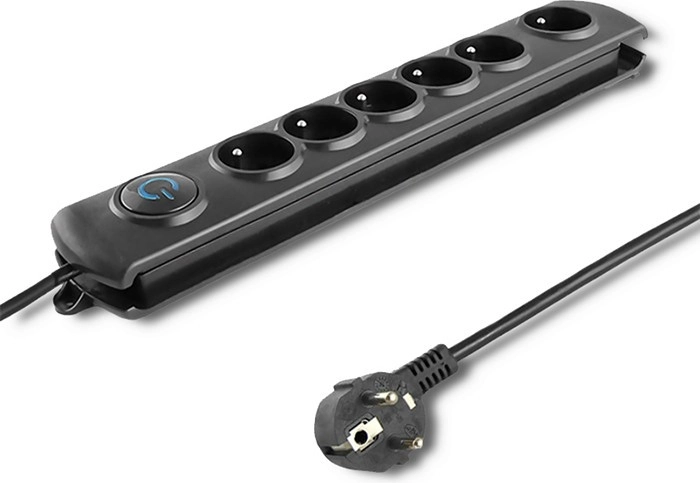 Surge-protected power strip, 6 outlets, 5 m cable