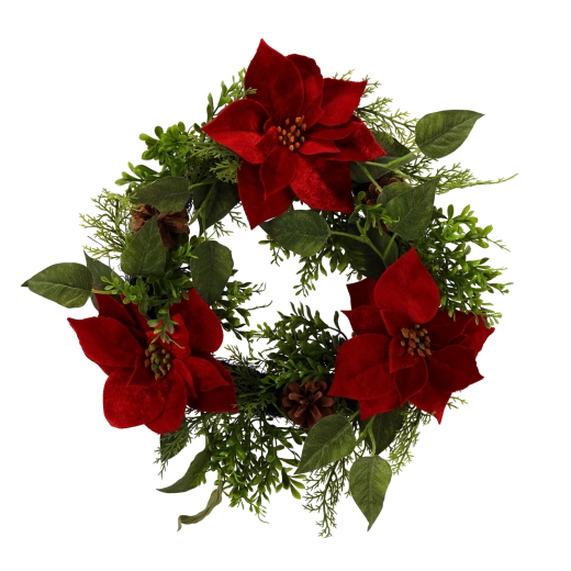 Artificial Christmas wreath with poinsettia 50 cm (2 pcs)