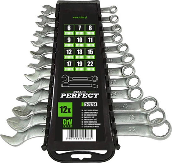Stalco combination wrench set 6–22 mm, 12-piece with holder