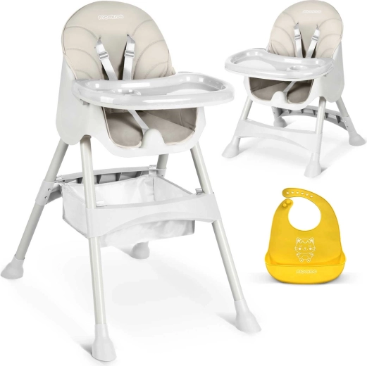 RICOKIDS Milo 3-in-1 High Chair with Table and Silicone Bib, Grey