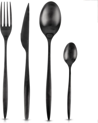 Stainless steel cutlery set, black, for 6 people, 24 pieces
