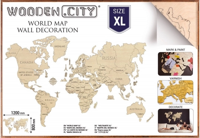 Дървена карта на света XL 120 × 80 см WOODEN CITY