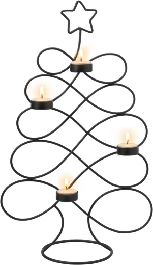 Black metal candle holder in the shape of a Christmas tree 49 cm