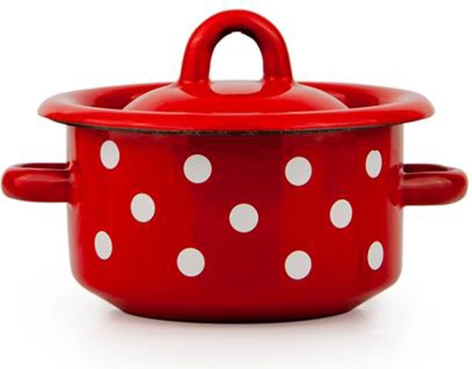 Enamel pot with lid 0.4 l, polka dot design