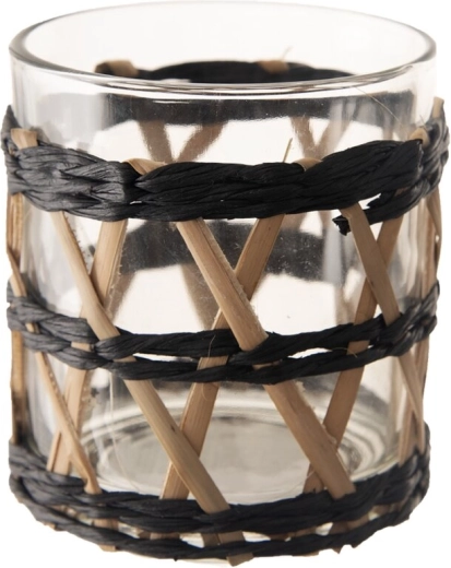 Glass and willow-wicker candle holder, black-brown