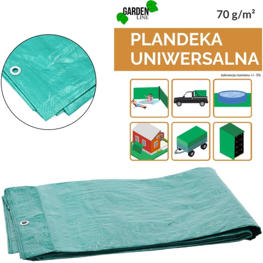 Green tarp 2 × 3 m, 70 g/m², UV 3%, laminated with grommets