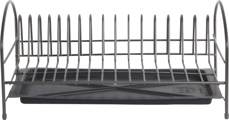 Single-tier dish drainer 40 cm with drip tray, silver