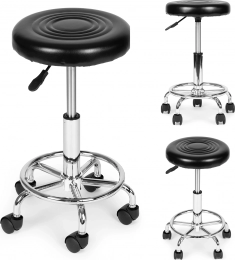 Swivel cosmetic and medical stool with backrest, black ModernHome
