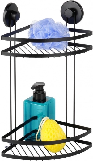 Corner metal shower shelf with suction cups, 2-tier, black 24 × 18 × 38 cm