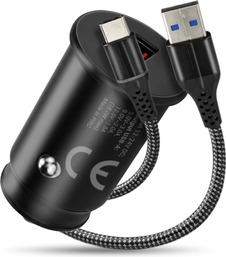 Автомобилно зарядно QC 3.0 18 W с кабел USB‑C 1 м everActive