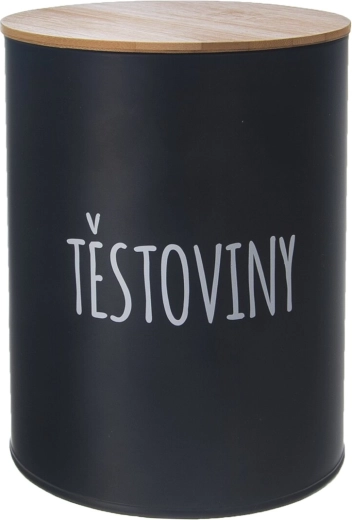 Black pasta storage tin with bamboo lid