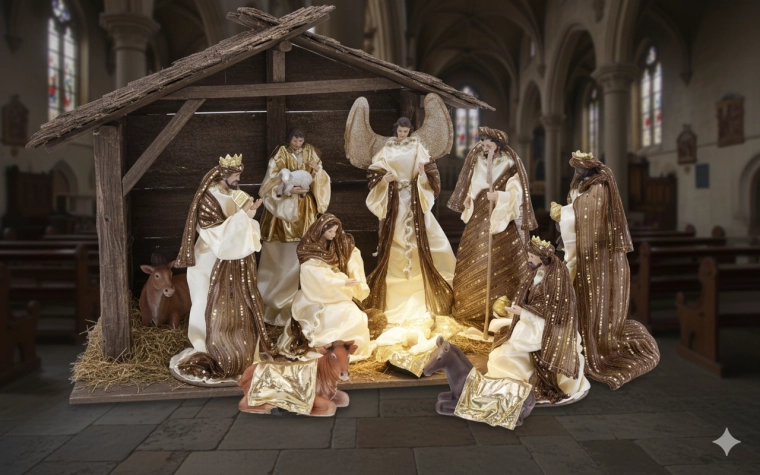Set of Christmas Nativity figurines, 10 pieces, up to 34 cm