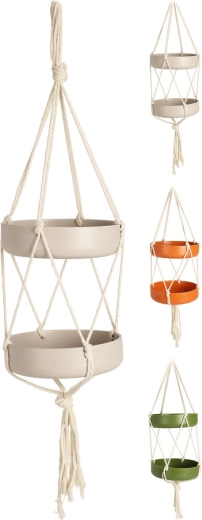 Hanging bird waterer and bath with rope, 2 bowls 15 cm, mixed colors
