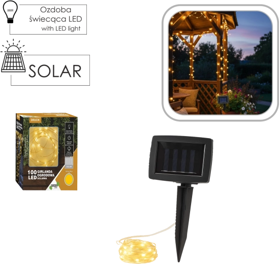 Solar LED String Light 100 Warm White LEDs 11.9 m IP44