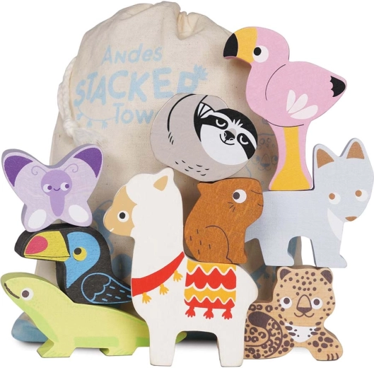 Le Toy Van wooden mountain stacking animals (9 pcs) with cotton bag