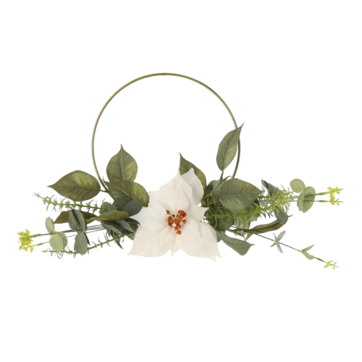 Christmas circular decoration with artificial poinsettia 45 cm – white