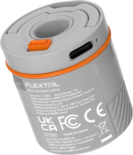 Flextail AVS capsule for inflating and deflating a sleeping pad, gray