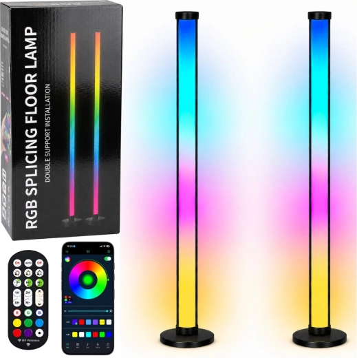 Smart RGB LED floor lamps with app control and remote control, 125 cm, set of 2