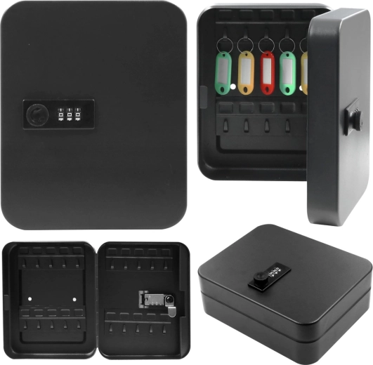 Metal key cabinet with combination lock, 48 hooks, black