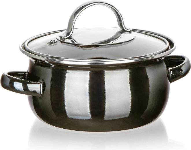 Емайлирана тенджера със стъклен капак 14 см, 0,7 л, Metallic Black