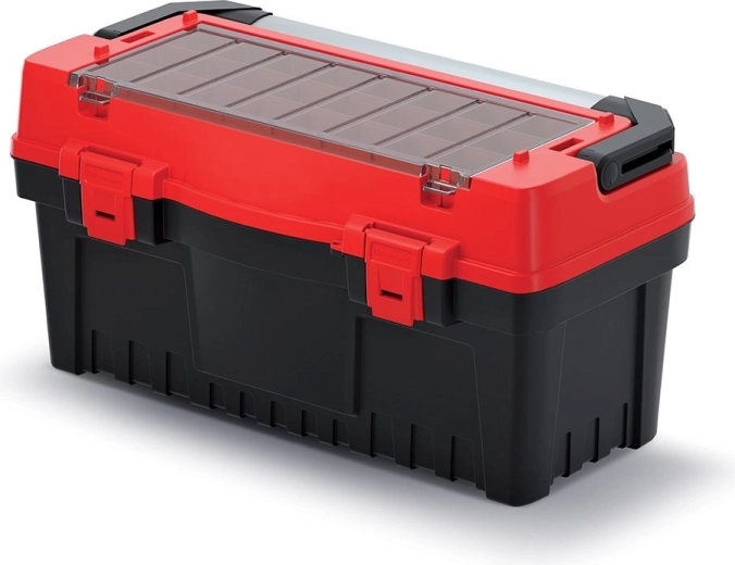 Toolbox with metal handle EVO, 594 × 288 × 308 mm, red