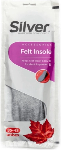 Silver Felt shoe insole with activated charcoal, trim-to-fit 35–45