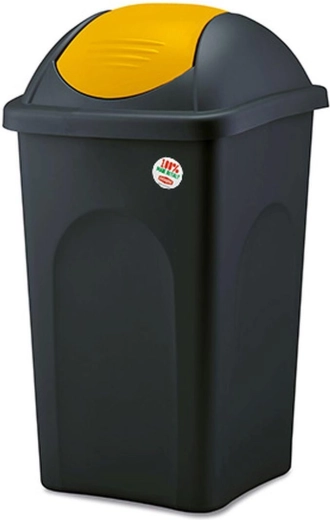Flip-lid trash bin MULTIPAT 60 l, black-yellow, plastic