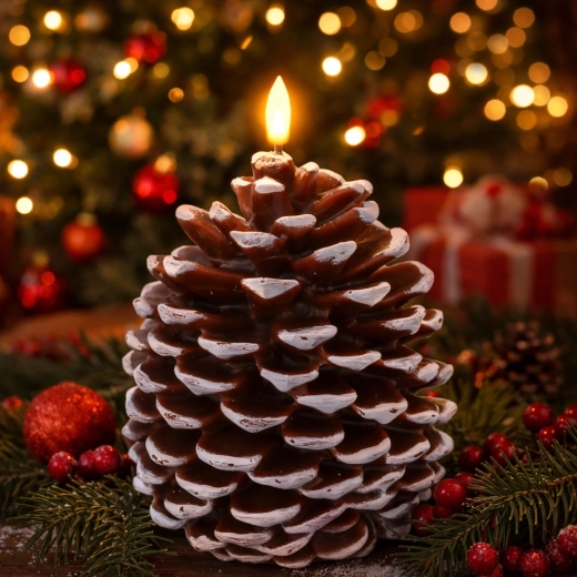 LED candle in the shape of a pine cone made of real wax 10.5 × 15 cm - 1 piece