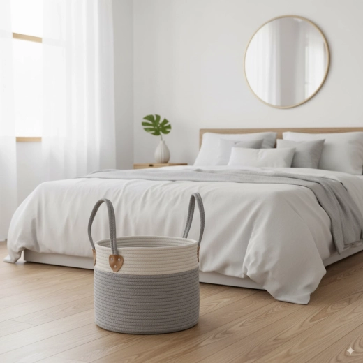Кръгъл кош за съхранение за пране и играчки 35 × 30 см – сив