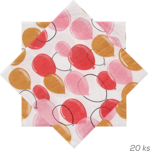 Хартиени салфетки с мотив розови балони 33 × 33 cm, 20 бр.
