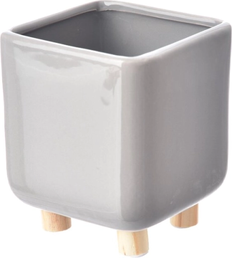 Grey planter with wooden legs
