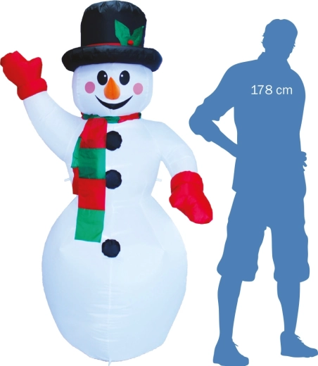 Inflatable illuminated waving snowman 187 cm