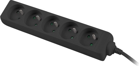 Extension cable 3m, black, 5 sockets, copper cable