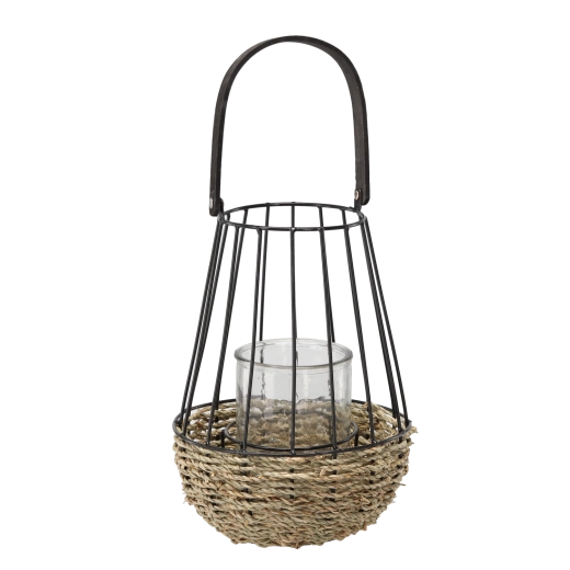 Metal lantern black-brown with glass insert 26 × 41 cm